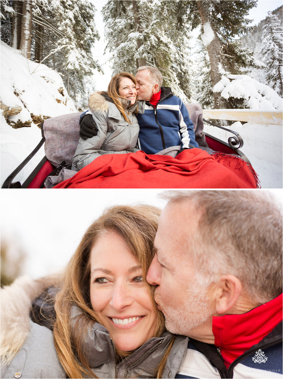 cute couple kissing on a sleigh ride in st. anton am arlberg - Blog of Nina Hintringer Photography - Wedding Photography, Wedding Reportage and Destination Weddings