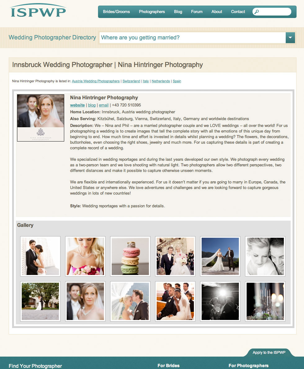 We are part of ISPWP - International Society of Professional Wedding Photographers - Blog of Nina Hintringer Photography - Wedding Photography, Wedding Reportage and Destination Weddings