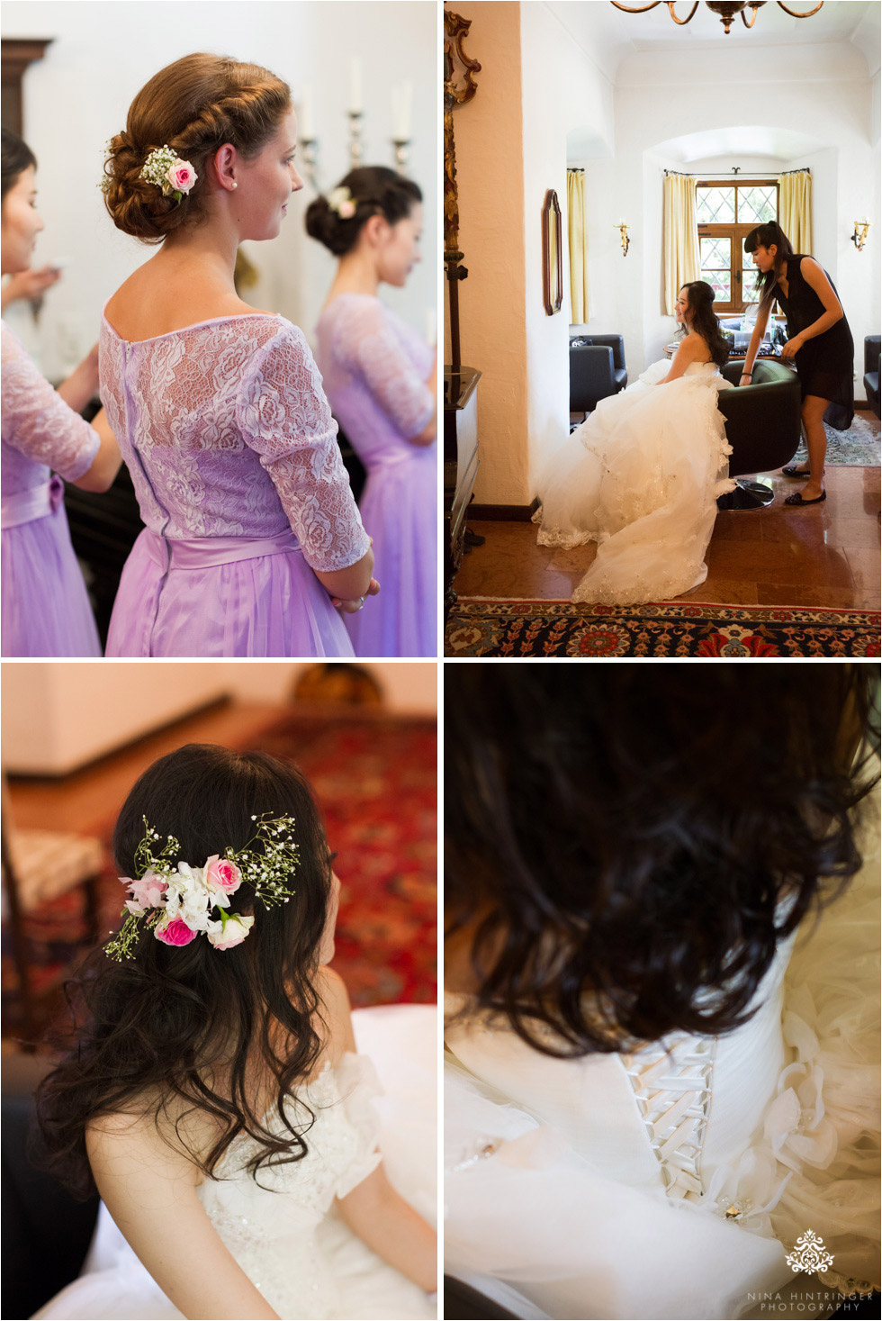 Final preparations of the bride an her bridesmaids at Schloss Prielau, Zell am See, Salzburg, Austria - Blog of Nina Hintringer Photography - Wedding Photography, Wedding Reportage and Destination Weddings