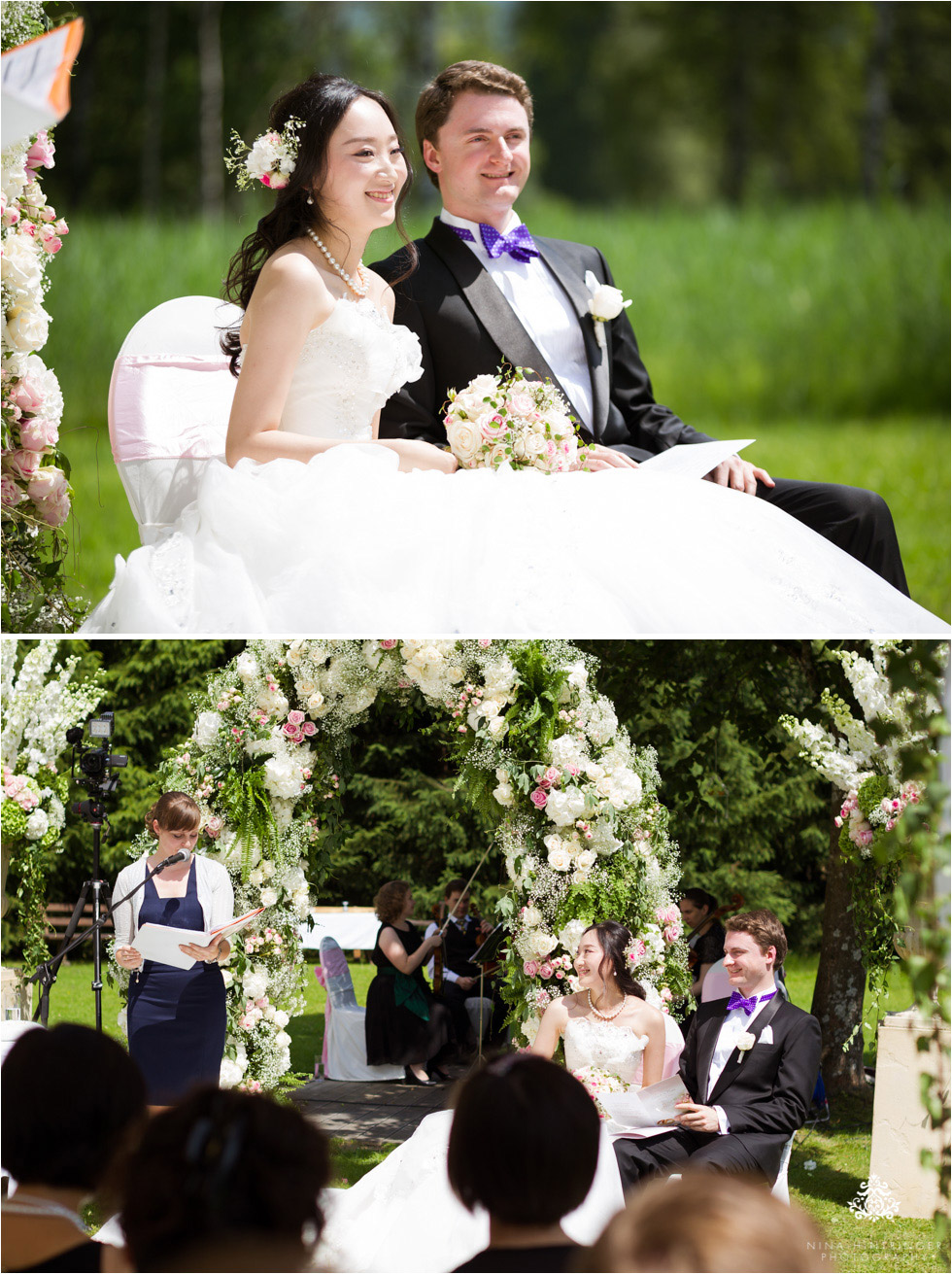 Bridal couple during outdoor ceremony at Schloss Prielau, Zell am See, Salzburg, Austria - Blog of Nina Hintringer Photography - Wedding Photography, Wedding Reportage and Destination Weddings