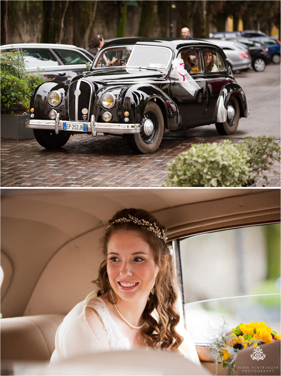 Bride arrives at church in Bassano del Grappa, Italy with her maid of honor and her dad - Blog of Nina Hintringer Photography - Wedding Photography, Wedding Reportage and Destination Weddings