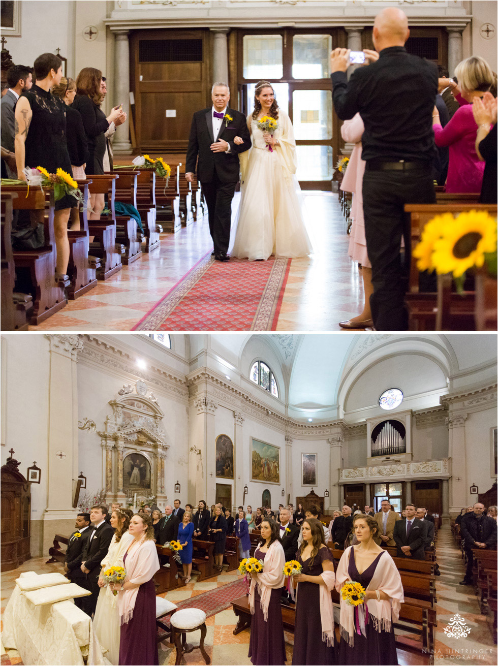 Bride walks down the aisle with her dad, overall shot of bridal couple, bridesmaids and groomsmen - Blog of Nina Hintringer Photography - Wedding Photography, Wedding Reportage and Destination Weddings