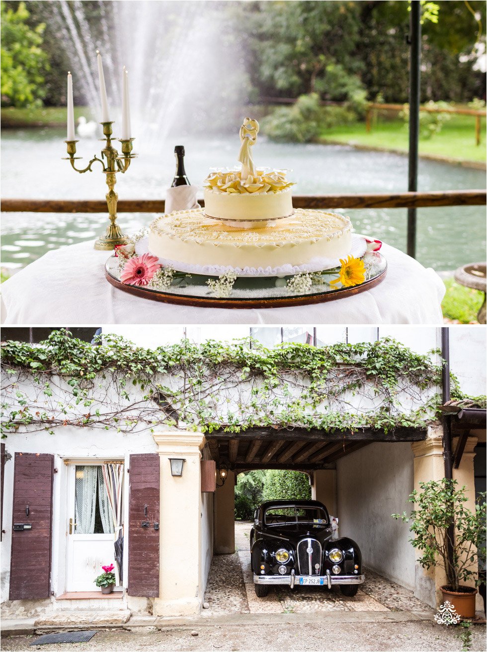 Wedding cake and bridal car at Villa Damiani in Bassano del Grappa, Italy - Blog of Nina Hintringer Photography - Wedding Photography, Wedding Reportage and Destination Weddings