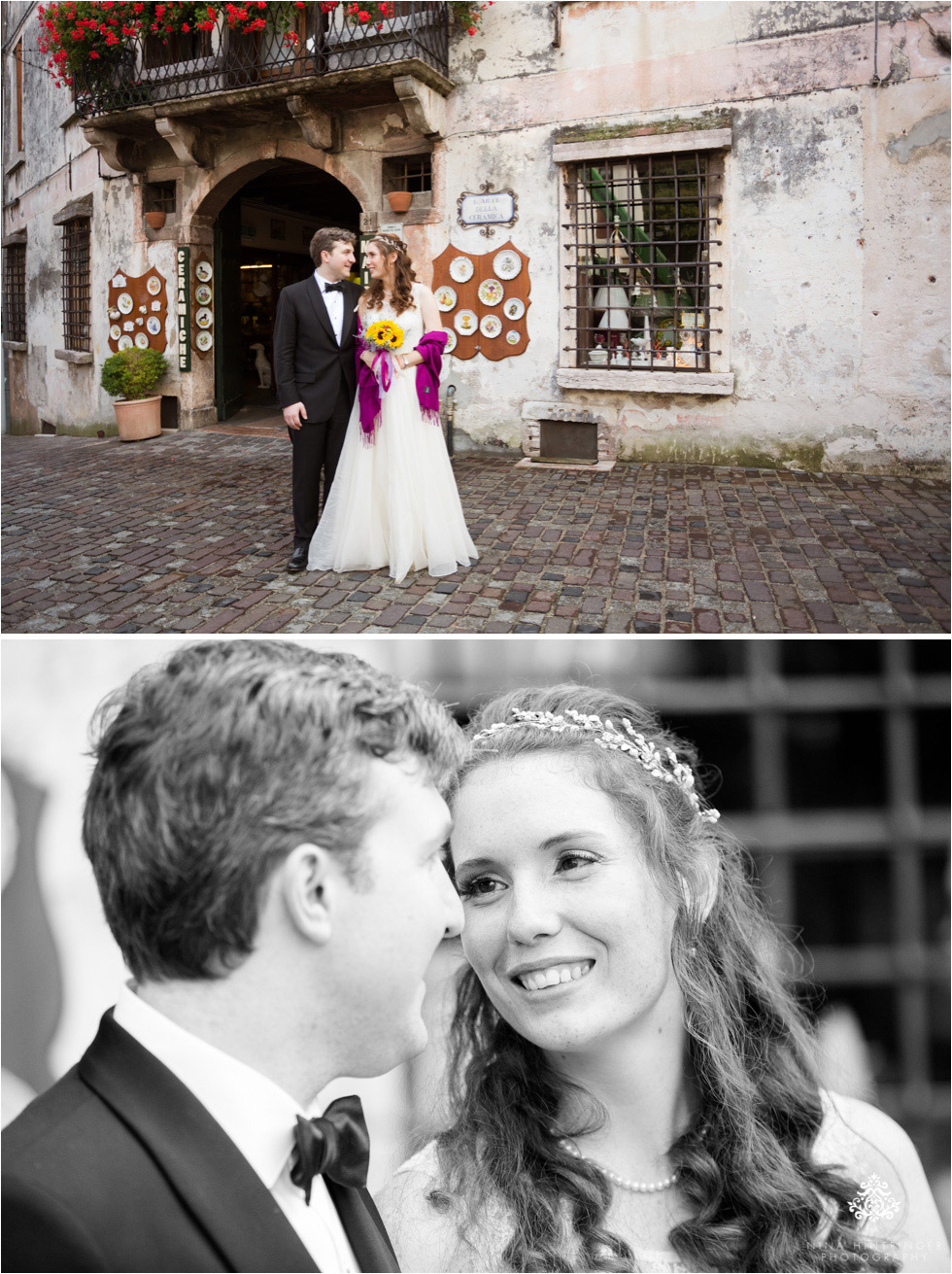 Bride and groom in the old town of Bassano del Grappa, Italy - Blog of Nina Hintringer Photography - Wedding Photography, Wedding Reportage and Destination Weddings