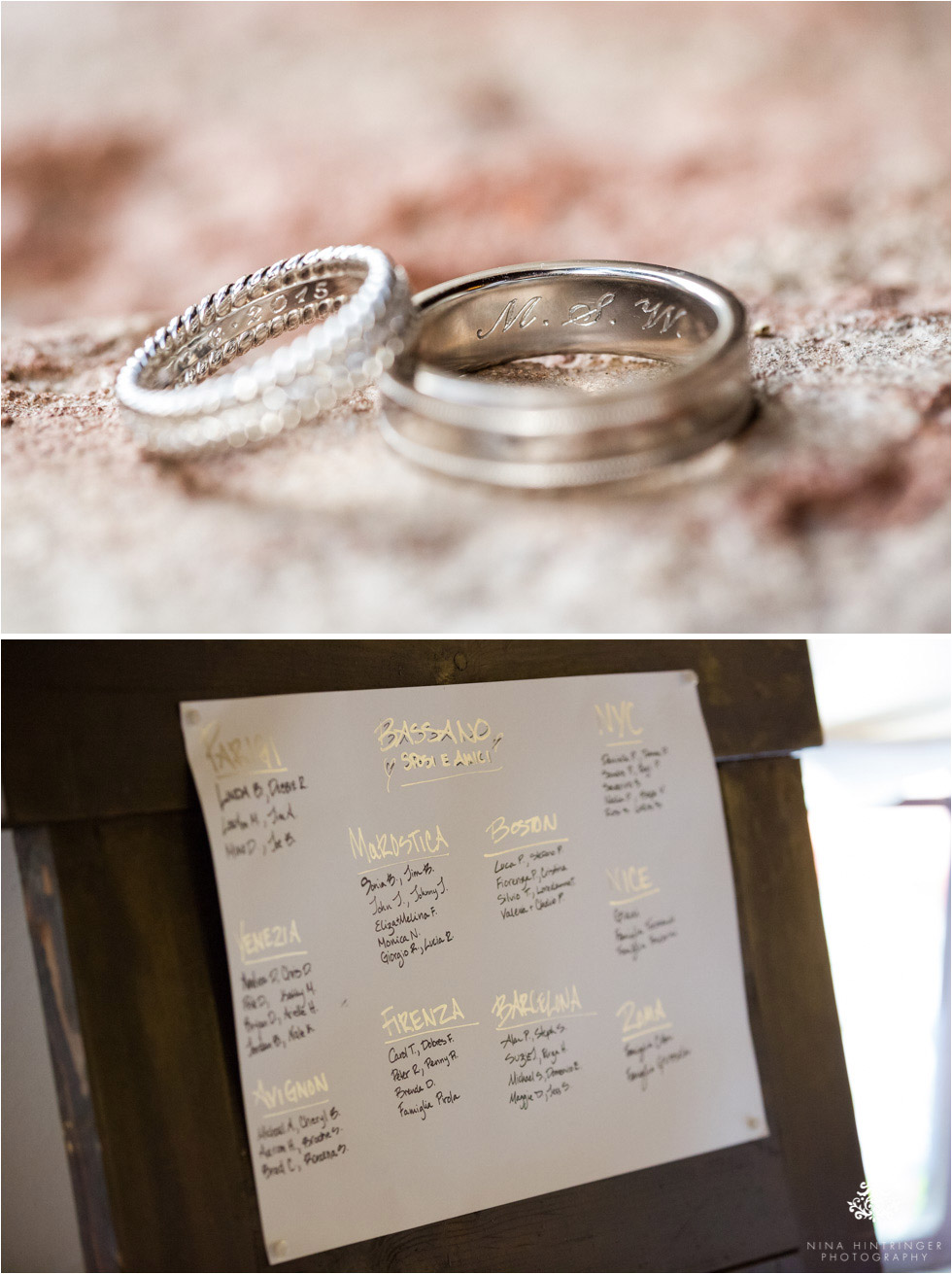 Wedding rings and seating plan at Villa Damiani in Bassano del Grappa, Italy - Blog of Nina Hintringer Photography - Wedding Photography, Wedding Reportage and Destination Weddings
