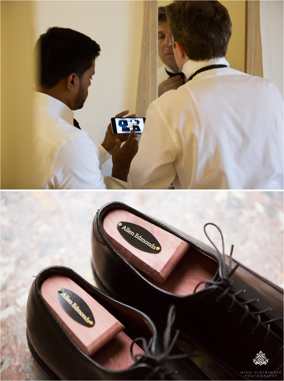 Groom getting ready with his best man on his wedding day in Italy, Bassano del Grappa - Blog of Nina Hintringer Photography - Wedding Photography, Wedding Reportage and Destination Weddings