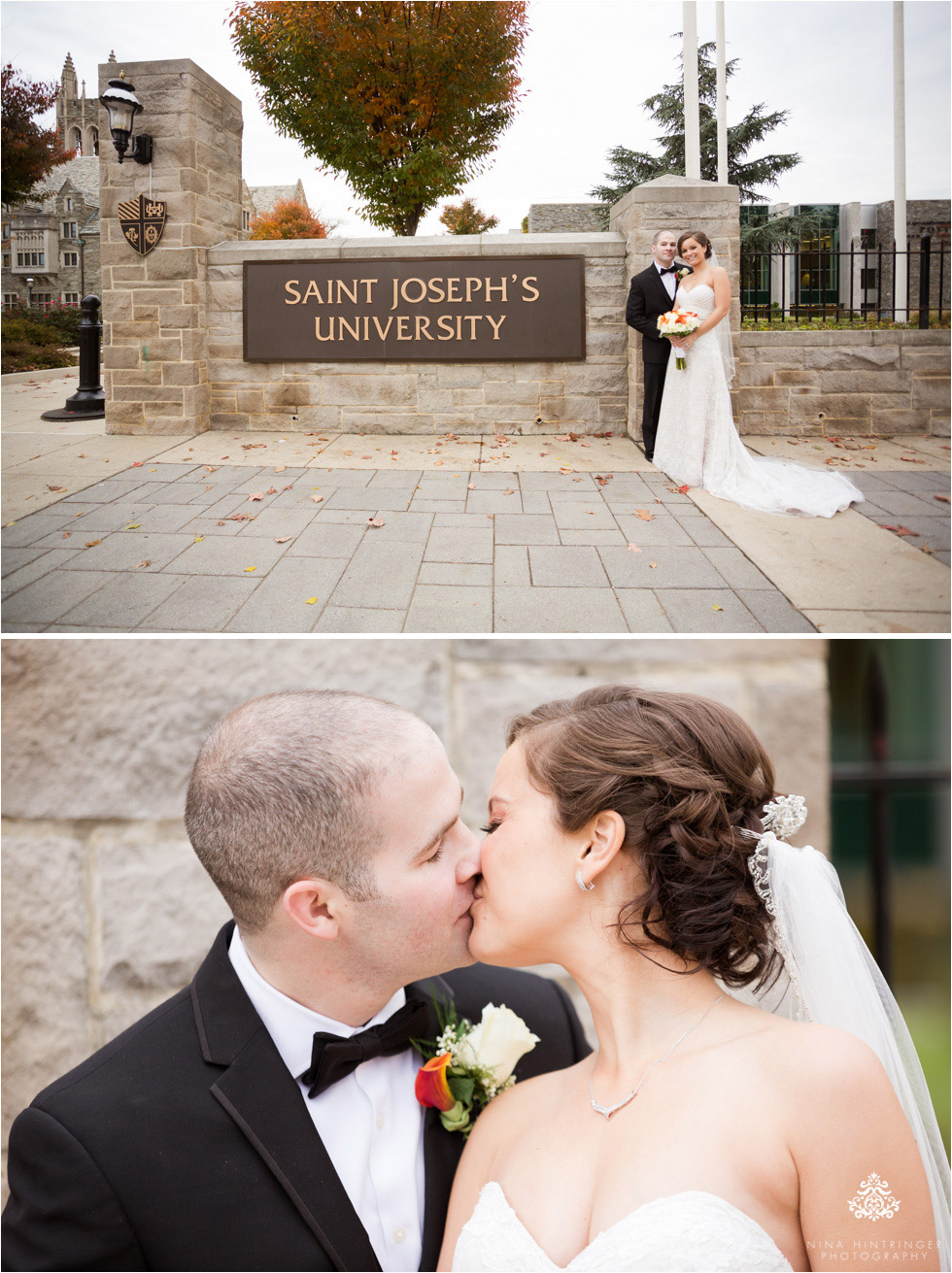 Bride and groom at Saint Josephs University campus in Philadelphia, Pennsylvania - Blog of Nina Hintringer Photography - Wedding Photography, Wedding Reportage and Destination Weddings