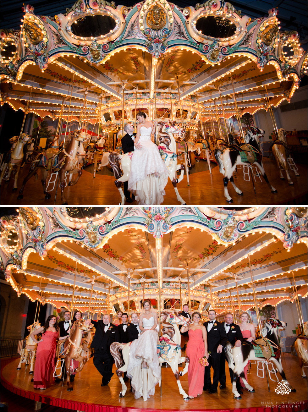 Bride and groom and bridal party at Carousel House at Please Touch Museum in Philadelphia, Pennsylvania - Blog of Nina Hintringer Photography - Wedding Photography, Wedding Reportage and Destination Weddings