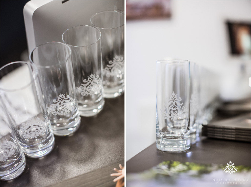 Engraved glasses with the Nina Hintringer Photography logo - Blog of Nina Hintringer Photography - Wedding Photography, Wedding Reportage and Destination Weddings