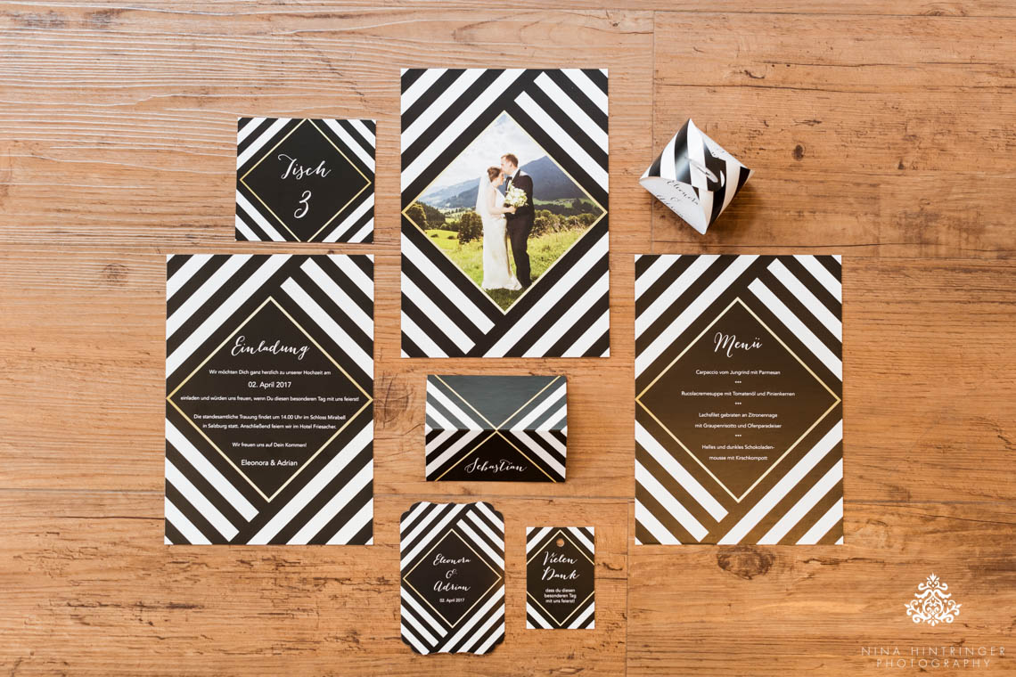 Trendy Black, White and Gold Wedding Stationery, Wedding Cake and Table Decor - Blog of Nina Hintringer Photography - Wedding Photography, Wedding Reportage and Destination Weddings