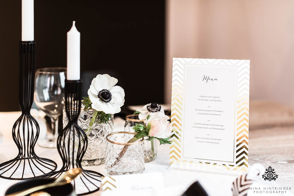 Trendy Black, White and Gold Wedding Stationery, Wedding Cake and Table Decor - Blog of Nina Hintringer Photography - Wedding Photography, Wedding Reportage and Destination Weddings