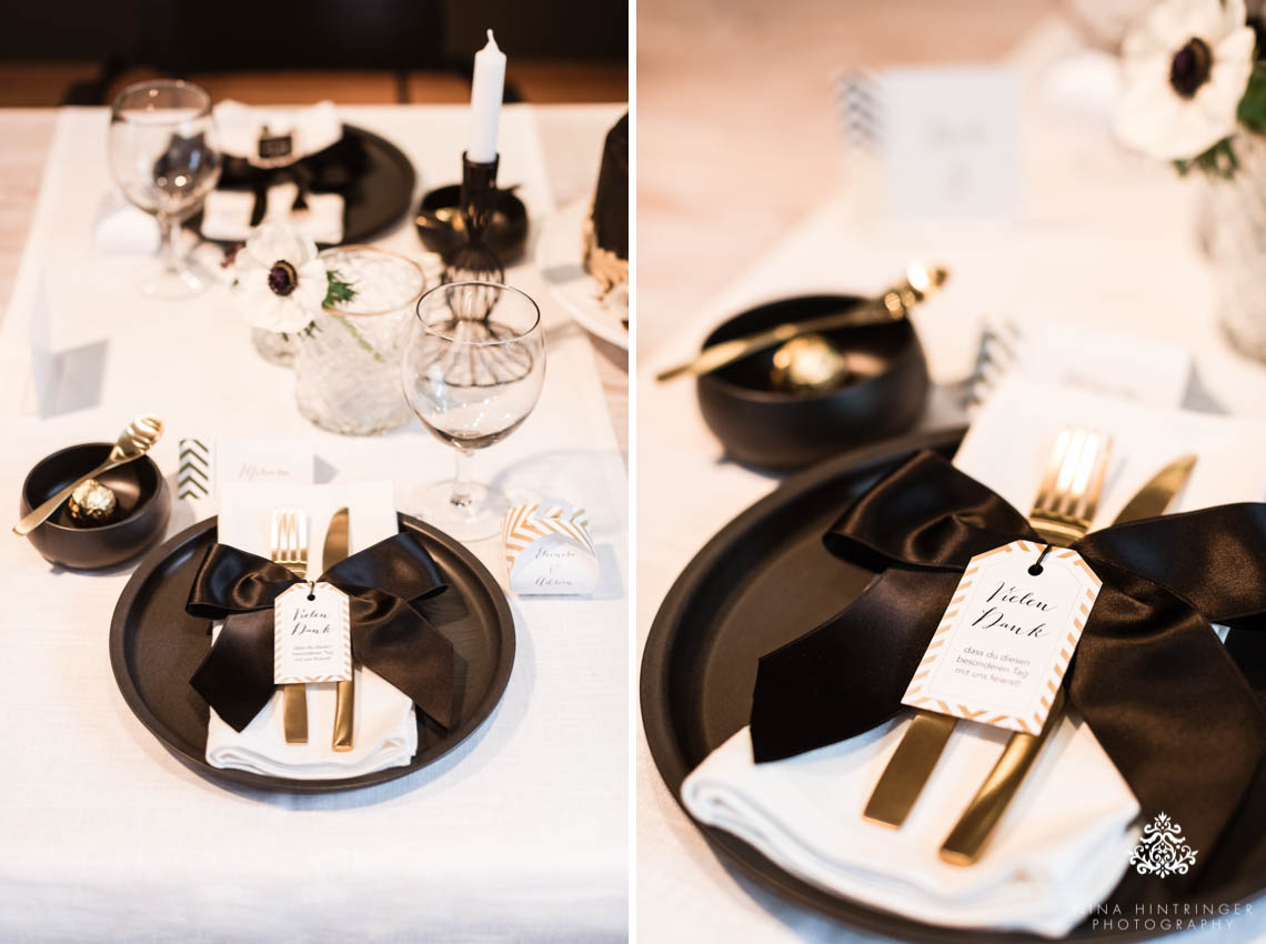 Trendy Black, White and Gold Wedding Stationery, Wedding Cake and Table Decor - Blog of Nina Hintringer Photography - Wedding Photography, Wedding Reportage and Destination Weddings