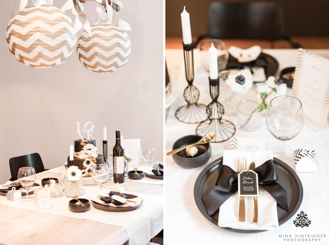 Trendy Black, White and Gold Wedding Stationery, Wedding Cake and Table Decor - Blog of Nina Hintringer Photography - Wedding Photography, Wedding Reportage and Destination Weddings