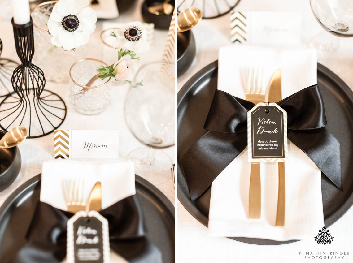 Trendy Black, White and Gold Wedding Stationery, Wedding Cake and Table Decor - Blog of Nina Hintringer Photography - Wedding Photography, Wedding Reportage and Destination Weddings