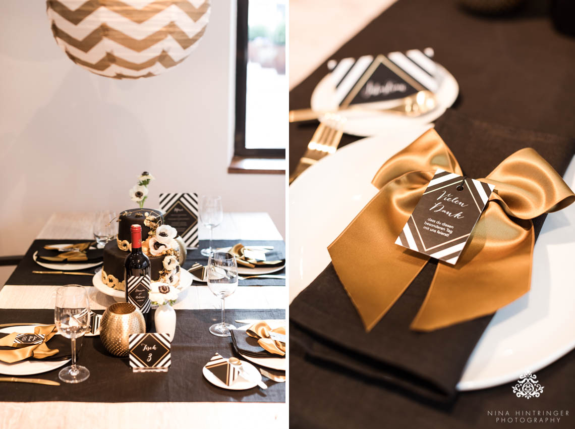 Trendy Black, White and Gold Wedding Stationery, Wedding Cake and Table Decor - Blog of Nina Hintringer Photography - Wedding Photography, Wedding Reportage and Destination Weddings