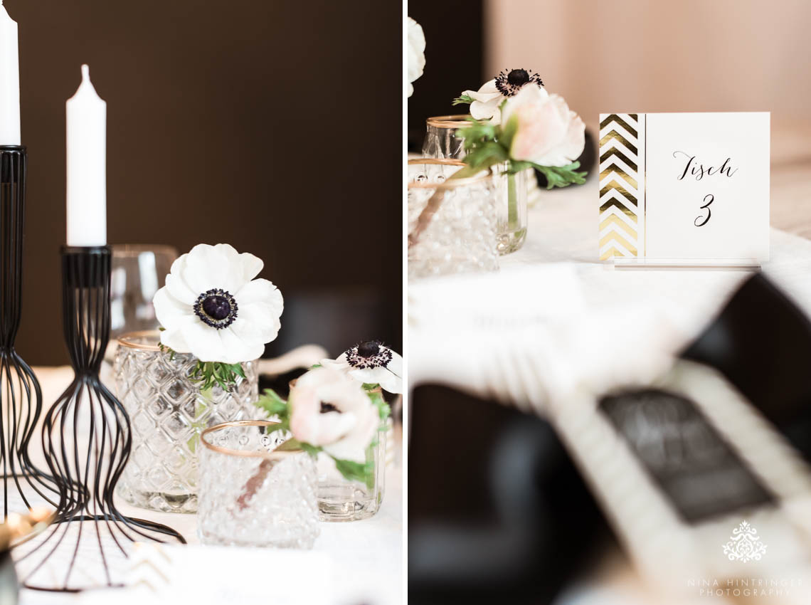 Trendy Black, White and Gold Wedding Stationery, Wedding Cake and Table Decor - Blog of Nina Hintringer Photography - Wedding Photography, Wedding Reportage and Destination Weddings