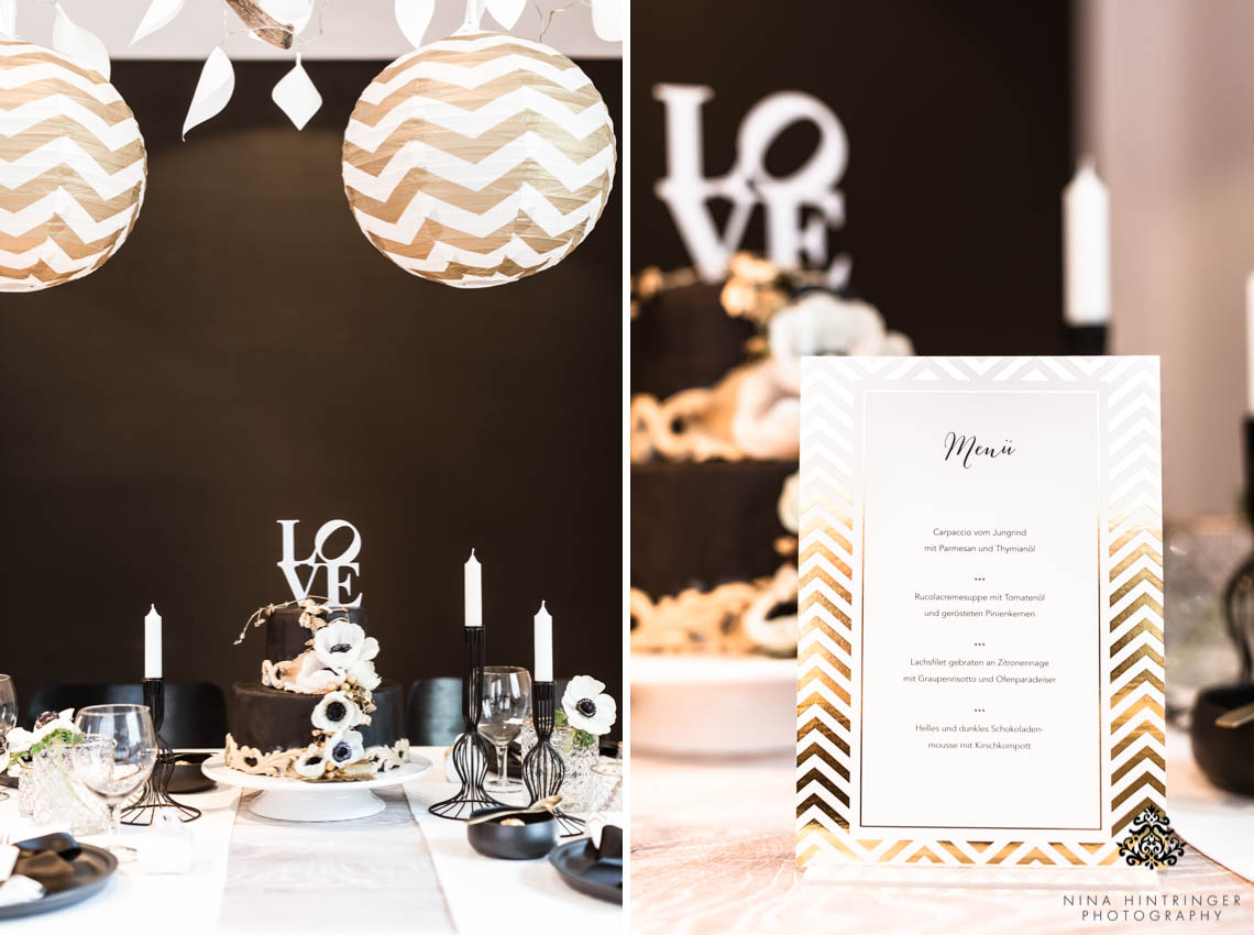Trendy Black, White and Gold Wedding Stationery, Wedding Cake and Table Decor - Blog of Nina Hintringer Photography - Wedding Photography, Wedding Reportage and Destination Weddings