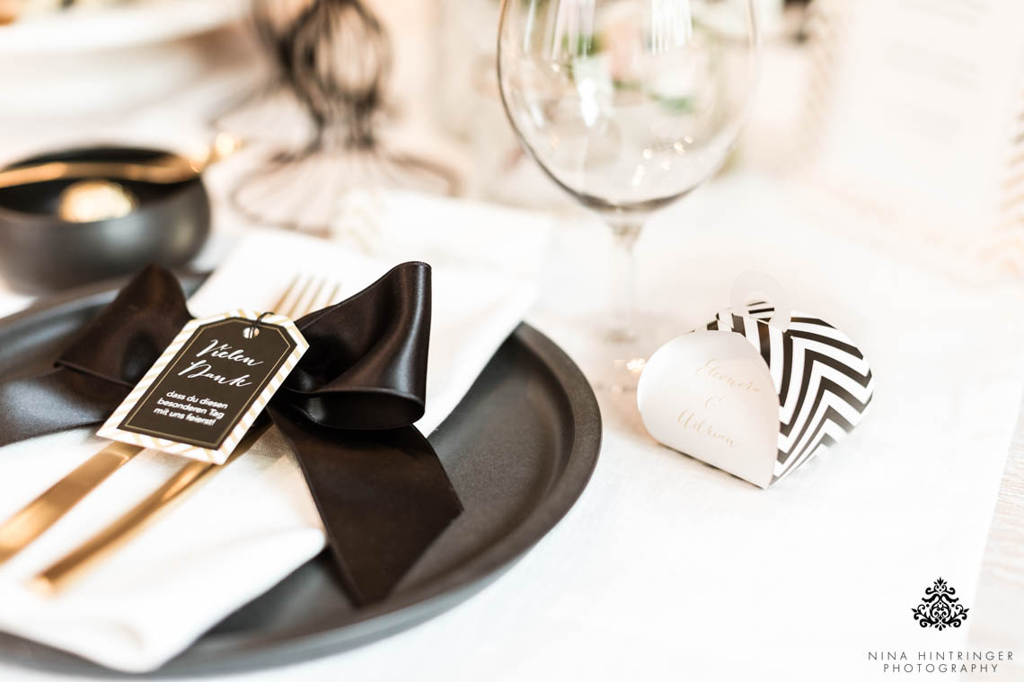 Trendy Black, White and Gold Wedding Stationery, Wedding Cake and Table Decor - Blog of Nina Hintringer Photography - Wedding Photography, Wedding Reportage and Destination Weddings