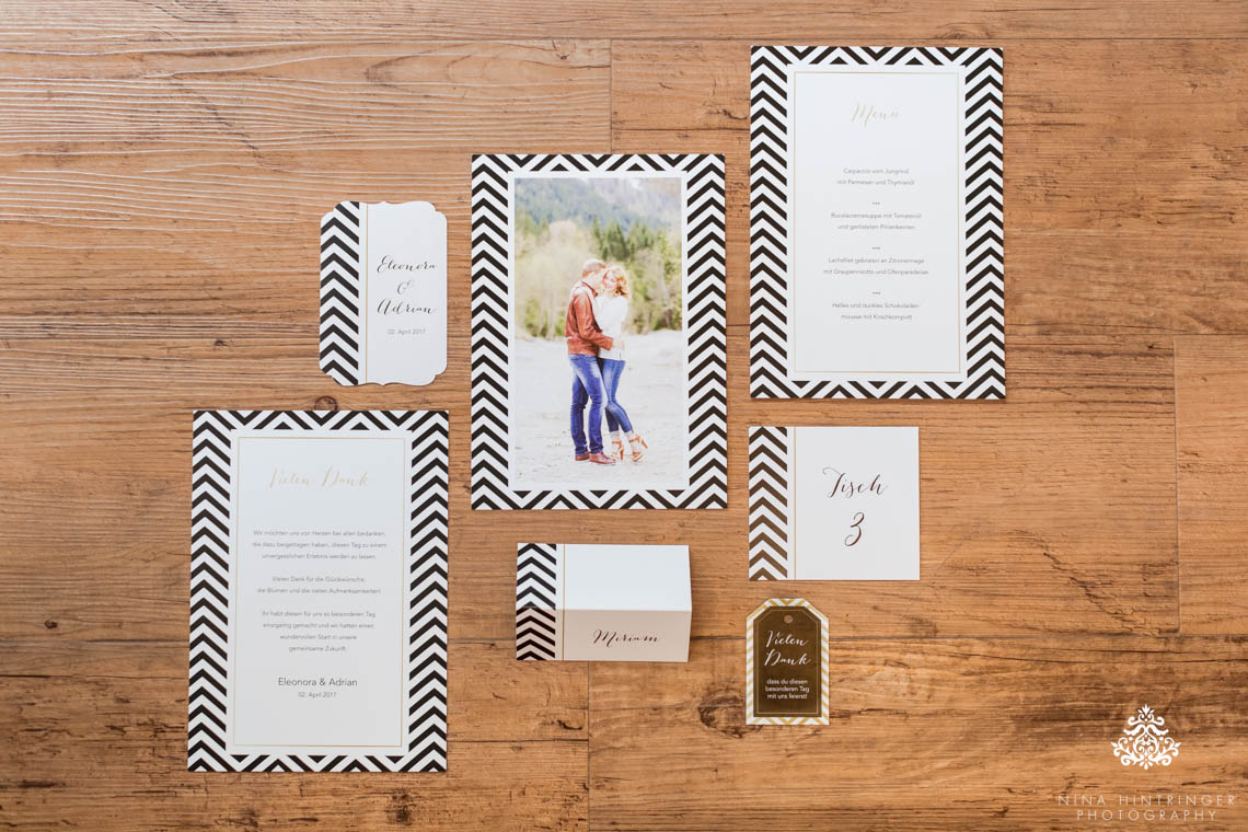 Trendy Black, White and Gold Wedding Stationery, Wedding Cake and Table Decor - Blog of Nina Hintringer Photography - Wedding Photography, Wedding Reportage and Destination Weddings